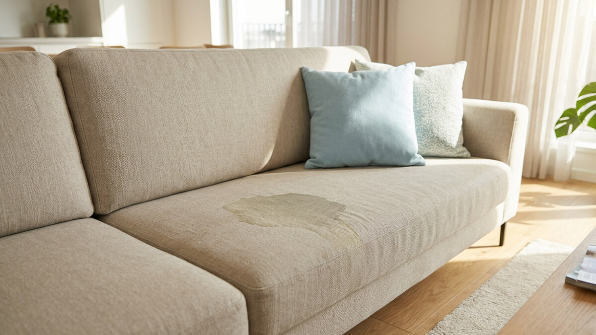 Helles Sofa mit Urinfleck