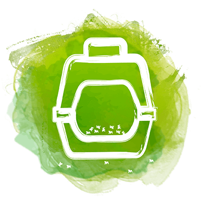 Icon mit grünem Bactador Tier Hintergrund und Katzentoiletten-Illustration