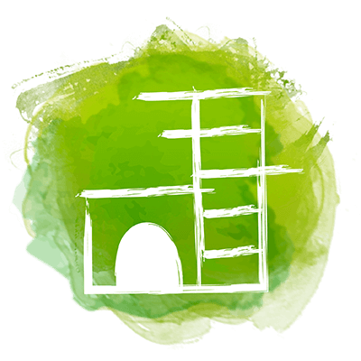 Icon Kratzbaum Katze weiß auf grün Outline