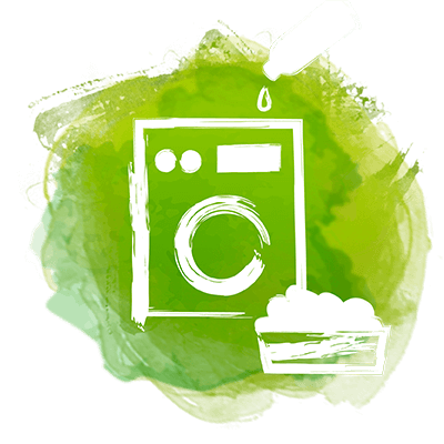 Icon Waschmaschine weiß auf grün Outline